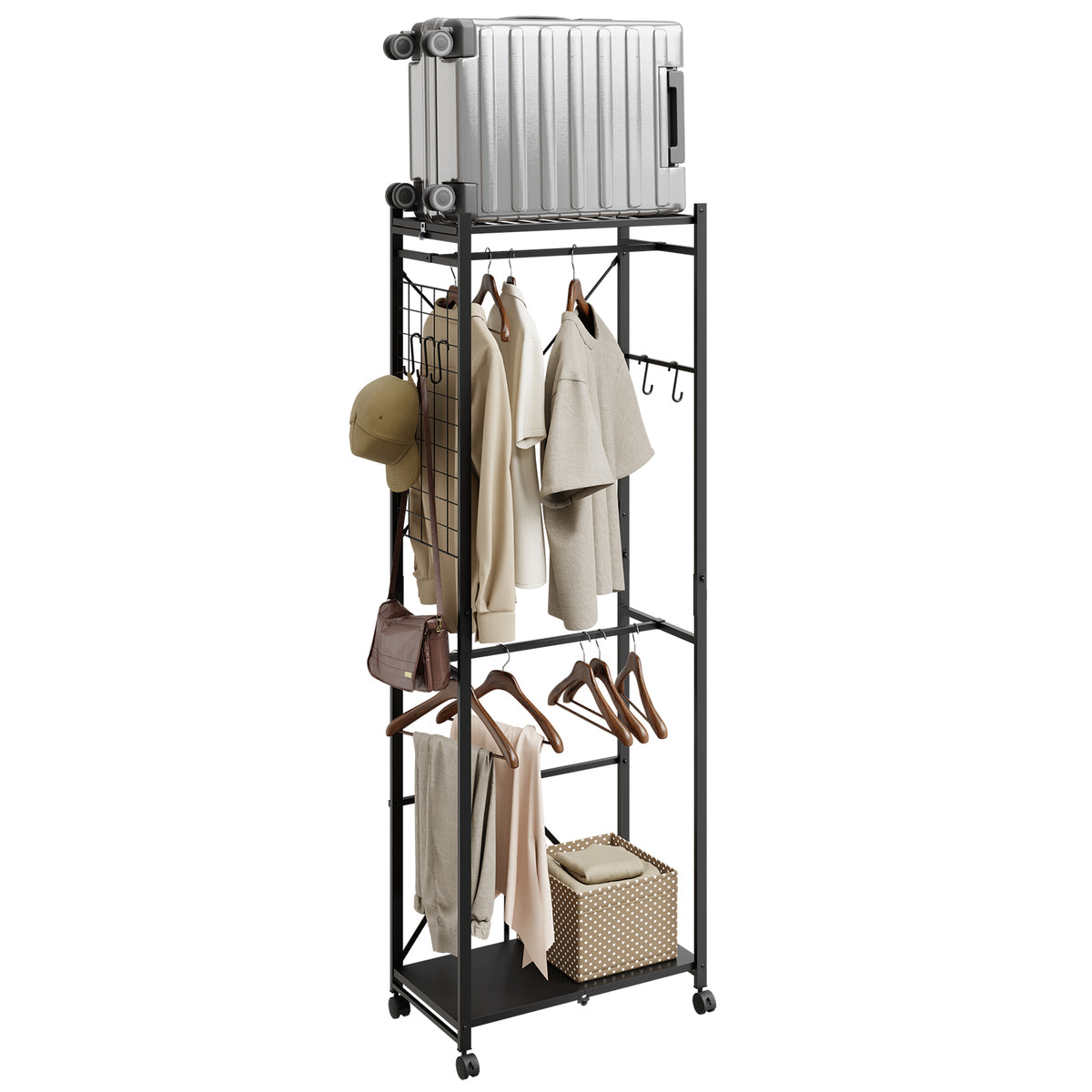 SoBuy KLS21-SCH, Metal Clothes Rail with Shelves on Wheels, Narrow Design, Black, 60x32x175cm