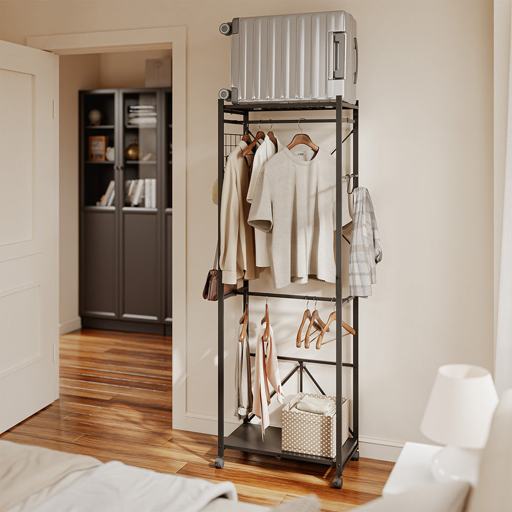 SoBuy KLS21-SCH, Metal Clothes Rail with Shelves on Wheels, Narrow Design, Black, 60x32x175cm - view 2