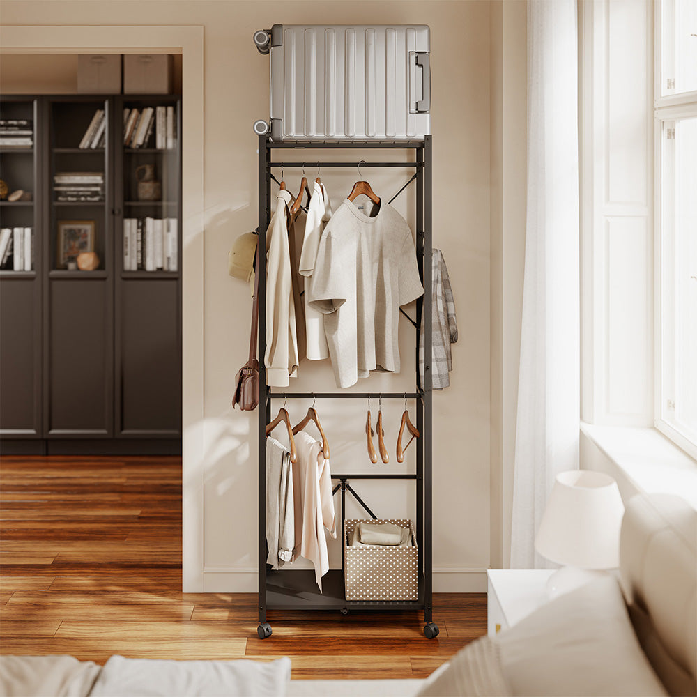 SoBuy KLS21-SCH, Metal Clothes Rail with Shelves on Wheels, Narrow Design, Black, 60x32x175cm - view 6