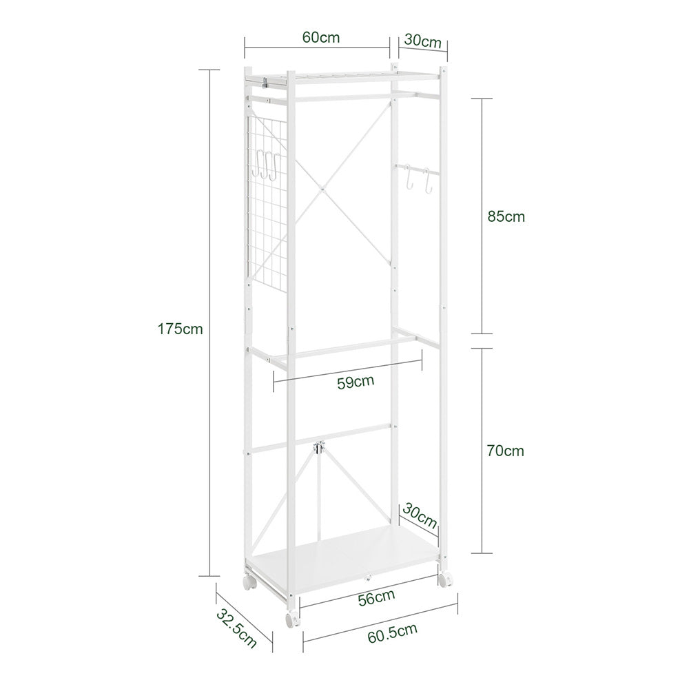 SoBuy KLS21-W, Heavy Duty Clothes Rail with Shelves on Wheels, White, 60x32x175cm - view 3