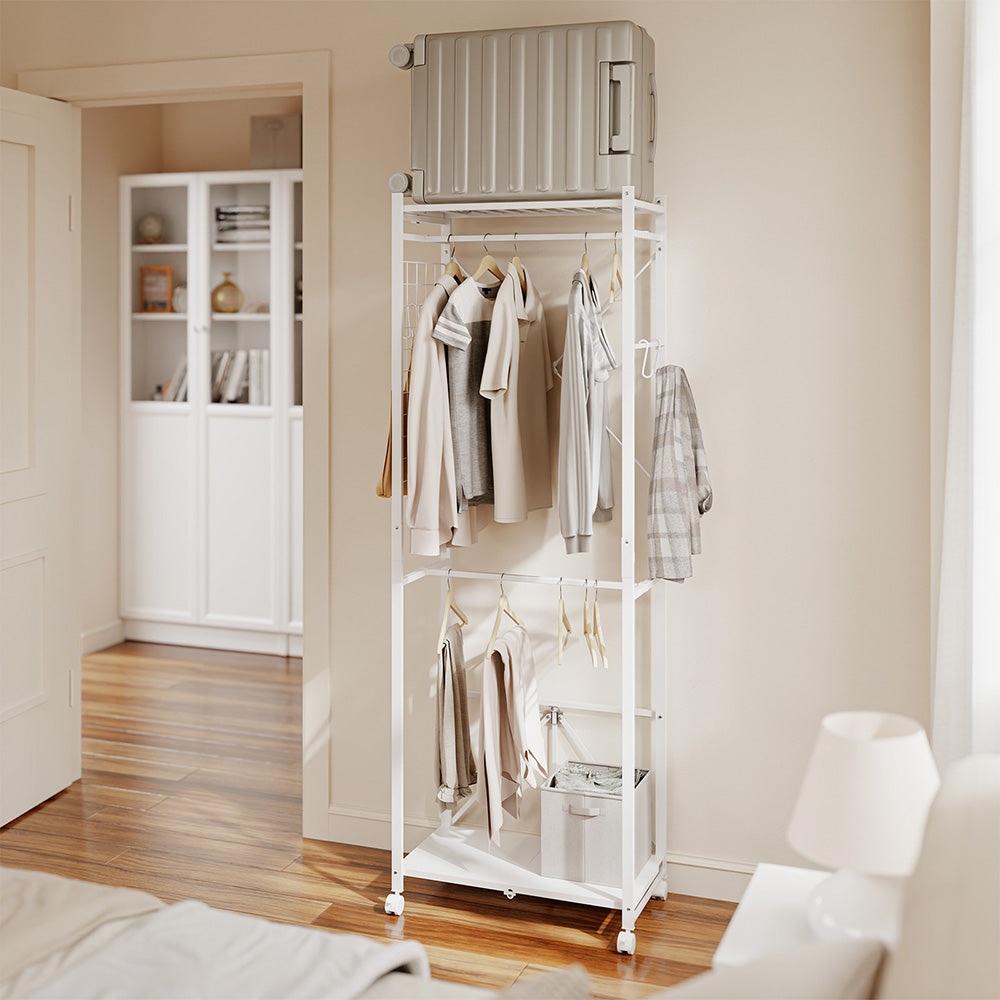 SoBuy KLS21-W, Heavy Duty Clothes Rail with Shelves on Wheels, White, 60x32x175cm - view 2