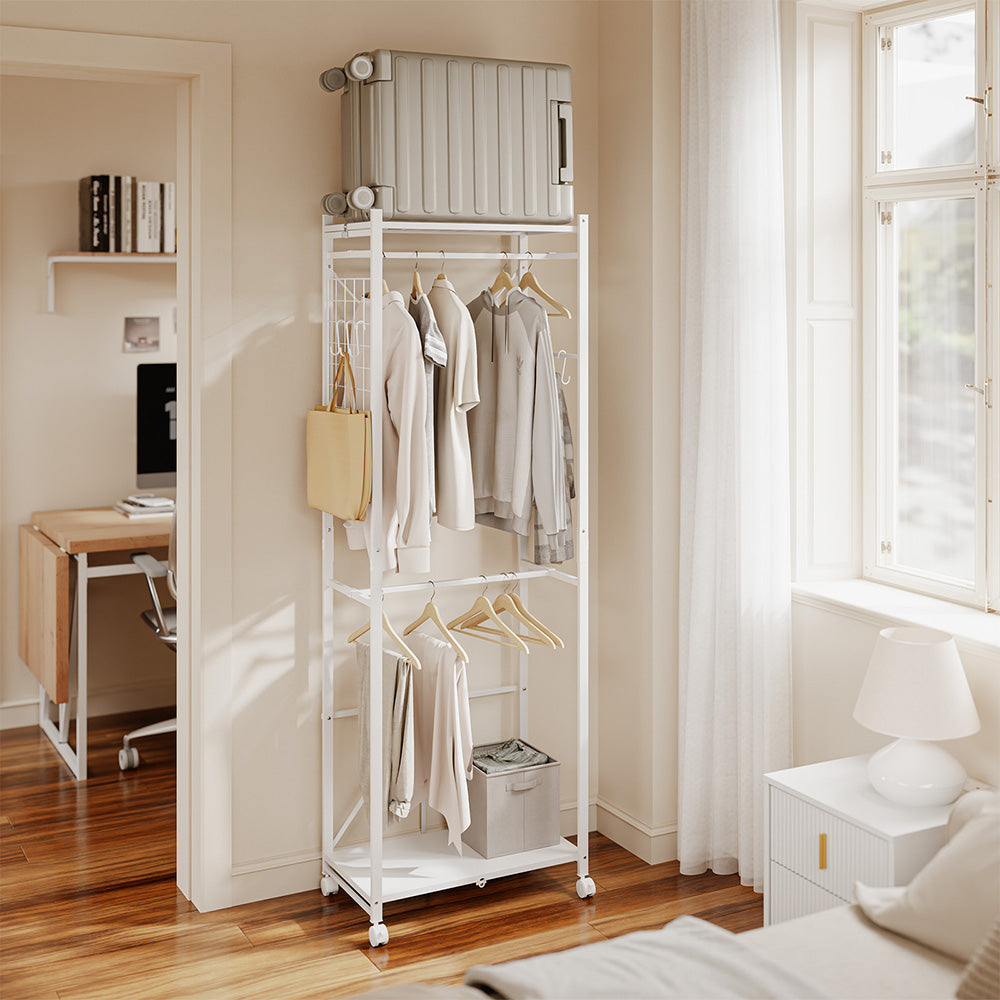 SoBuy KLS21-W, Heavy Duty Clothes Rail with Shelves on Wheels, White, 60x32x175cm - view 4