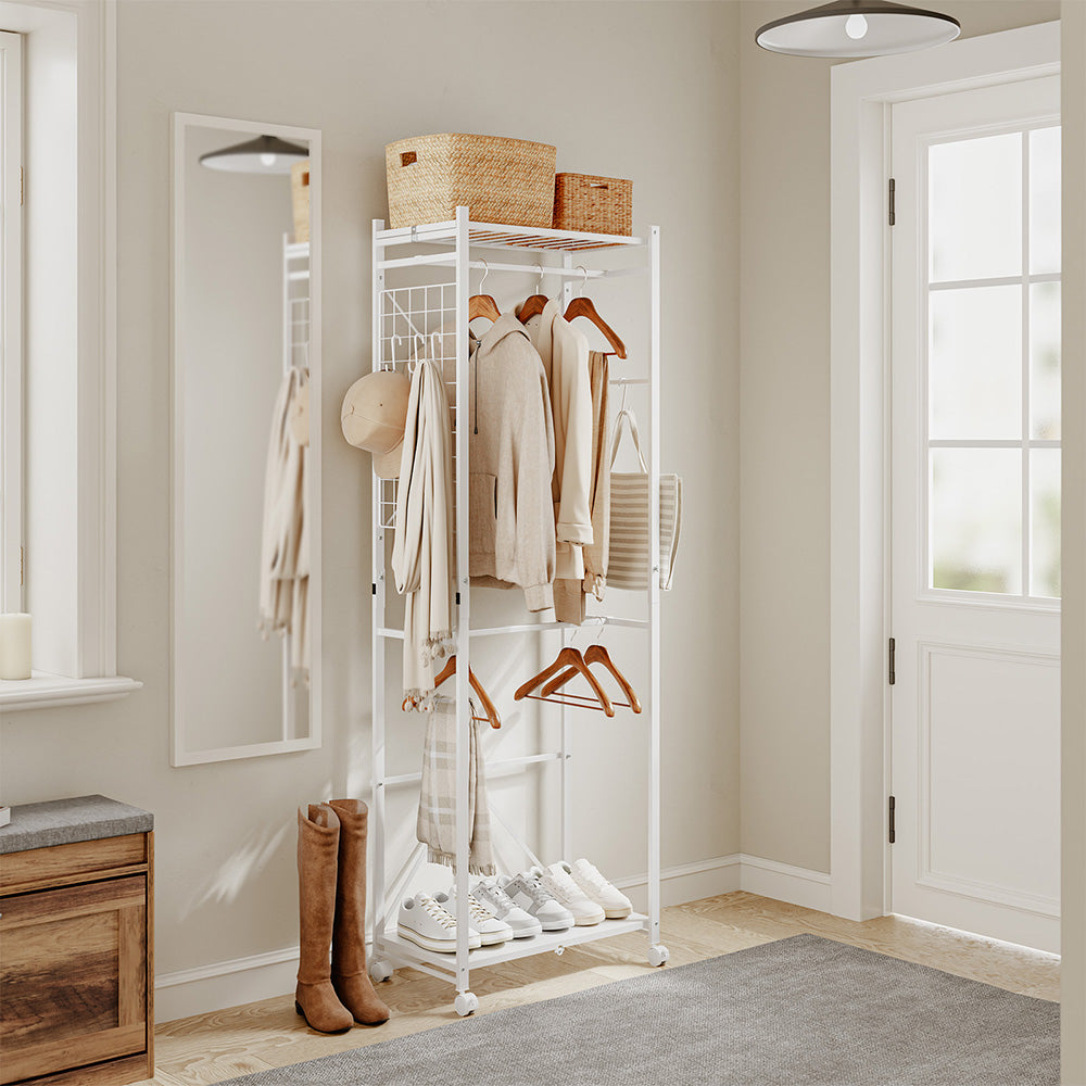 SoBuy KLS21-W, Heavy Duty Clothes Rail with Shelves on Wheels, White, 60x32x175cm - view 9