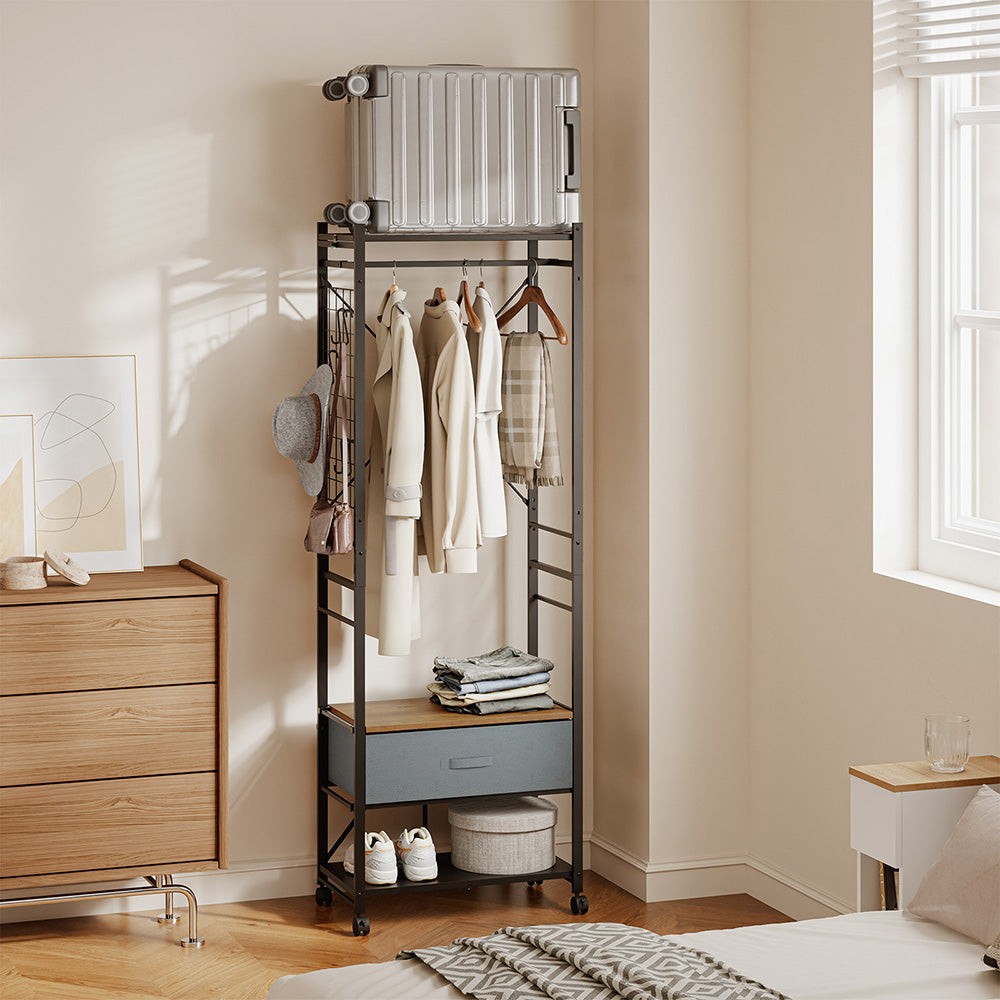 SoBuy KLS23-SCH, Clothes Rail with Shelf & Drawer on Wheels, Shoe Rack, Dark Gray, 60x32x175cm - view 2
