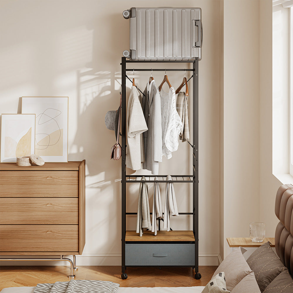 SoBuy KLS23-SCH, Clothes Rail with Shelf & Drawer on Wheels, Shoe Rack, Dark Gray, 60x32x175cm - view 6