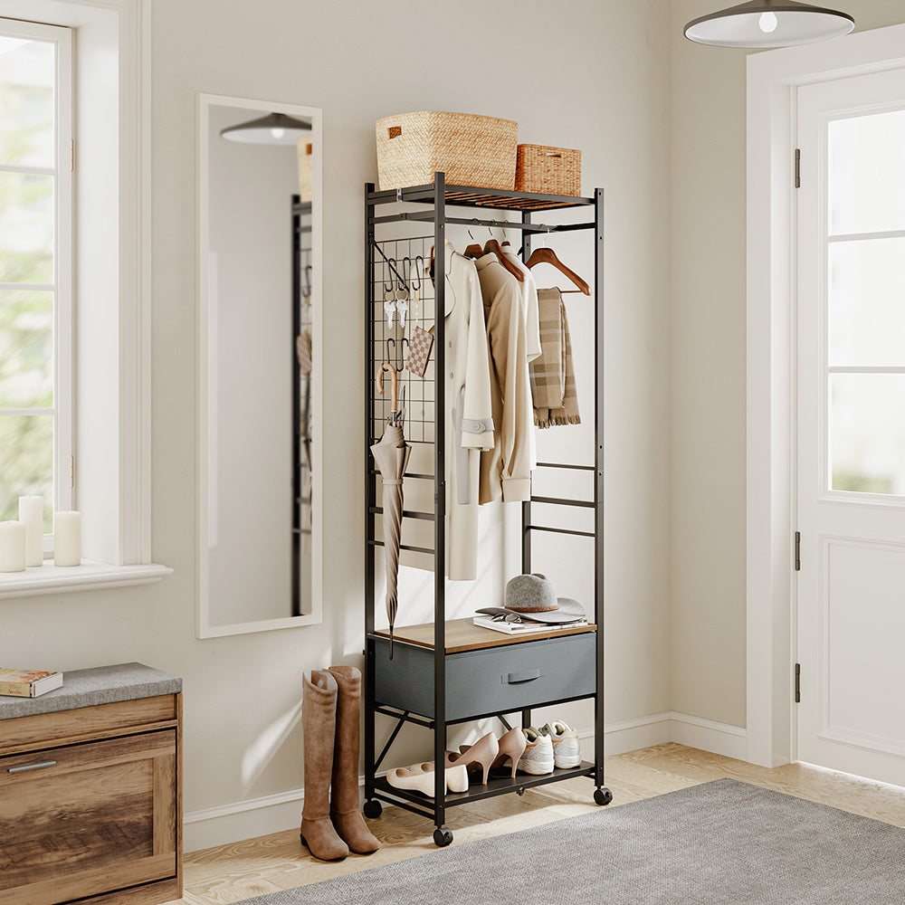 SoBuy KLS23-SCH, Clothes Rail with Shelf & Drawer on Wheels, Shoe Rack, Dark Gray, 60x32x175cm - view 8