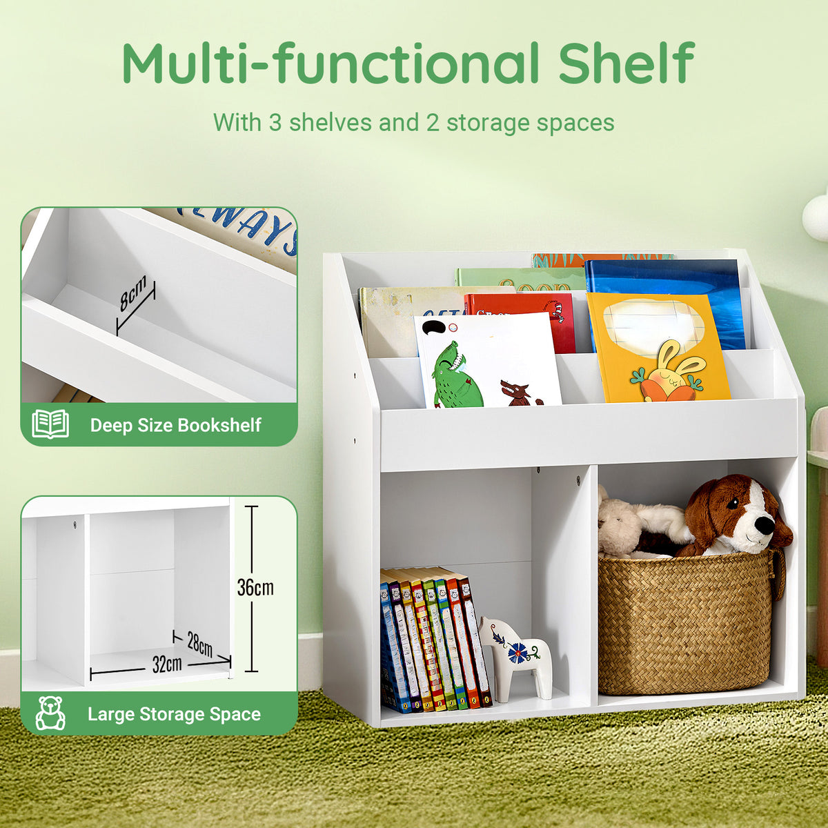 SoBuy KMB01-II-W, Children Kids Bookcase Storage Display Rack Organizer Holder, White