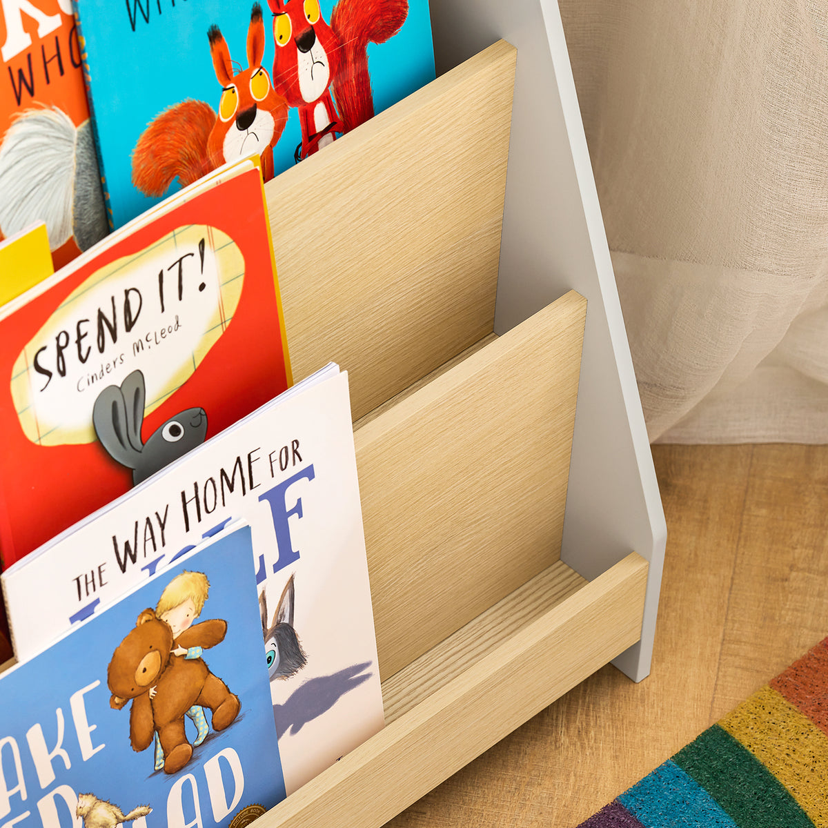 SoBuy KMB106-HG, Children Kids Bookcase Bookshelf Storage Shelf with 4 Shelves, Grey