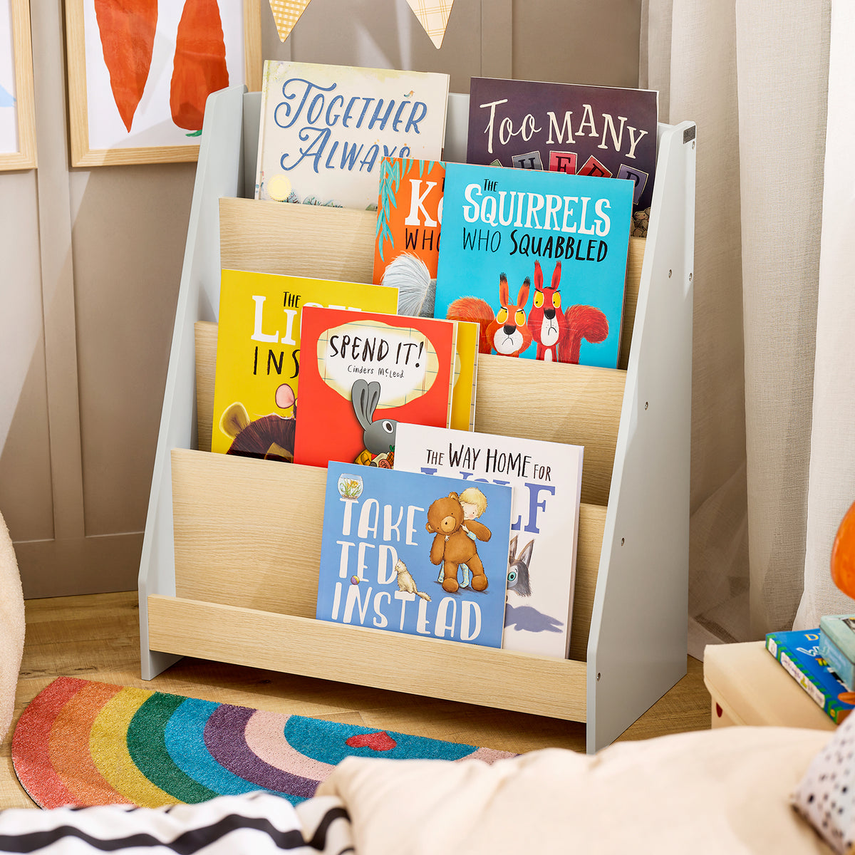 SoBuy KMB106-HG, Children Kids Bookcase Bookshelf Storage Shelf with 4 Shelves, Grey
