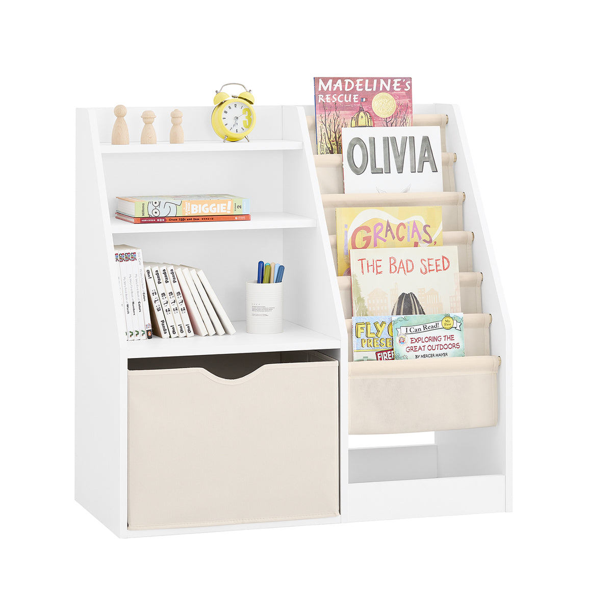 SoBuy KMB119-W, Kids Bookshelf Children's Bookcase with Open Storage Compartments 3-Tier Book Shelf Toy Storage Unit Nursery Furniture and Kids Bedroom Organiser White 80x40x80cm