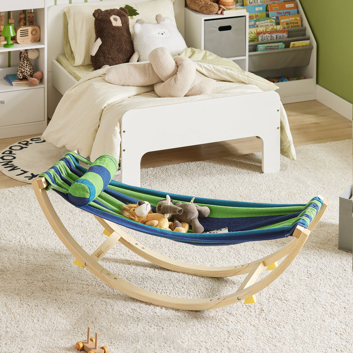 SoBuy KMB16-J, Kids Hammock with Stand, Kids Rocking Chair, Sensory Swing Indoor, Colourful Fabric Baby Hammock with Safety Catches 122x36x48cm