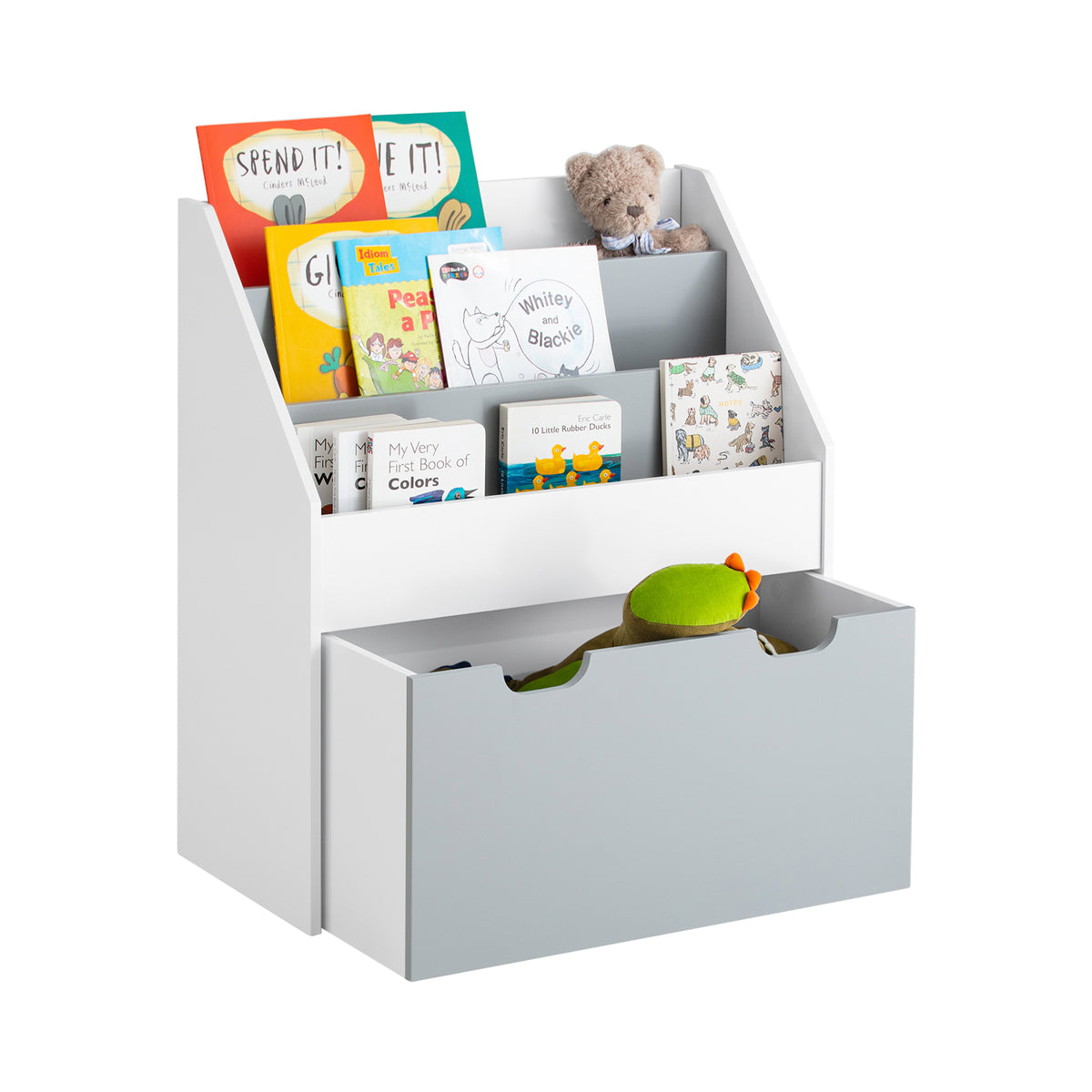 SoBuy KMB17-HG, Children Kids Bookcase Storage Display Rack Organizer Holder, Grey-clearance