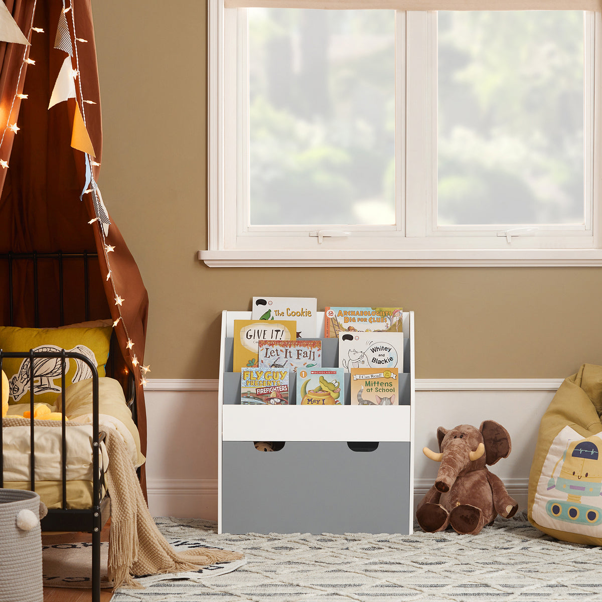 SoBuy KMB17-HG, Children Kids Bookcase Storage Display Rack Organizer Holder, Grey-clearance