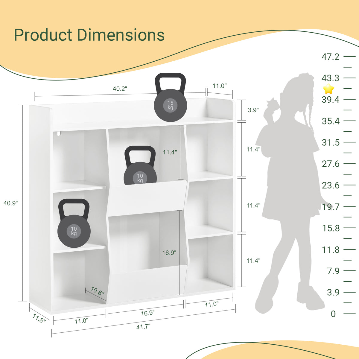 SoBuy KMB55-W, Kids Bookshelf and Toy Storage Unit with 8 Storage Compartments Children's Bookcase for Nursery Toddler Room Baby Book Shelf Kids Book Storage White 106x30x104 cm