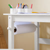 SoBuy KMB60-W, Kids Desk and Chair Set Kids Study Table and Chair Set with 2 Storage Shelves and Paper Roll Holder Children's Desks for Drawing Arts and Crafts White 80x54x66cm