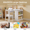 SoBuy KMB60-W, Kids Desk and Chair Set Kids Study Table and Chair Set with 2 Storage Shelves and Paper Roll Holder Children's Desks for Drawing Arts and Crafts White 80x54x66cm