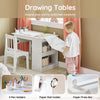 SoBuy KMB60-W, Kids Desk and Chair Set Kids Study Table and Chair Set with 2 Storage Shelves and Paper Roll Holder Children's Desks for Drawing Arts and Crafts White 80x54x66cm