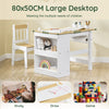SoBuy KMB60-WN, Kids Desk and Chair Set Kids Study Table and Chair Set with 2 Storage Shelves and Paper Roll Holder Children's Desks for Drawing Arts and Crafts White and Natural 80x50x66cm