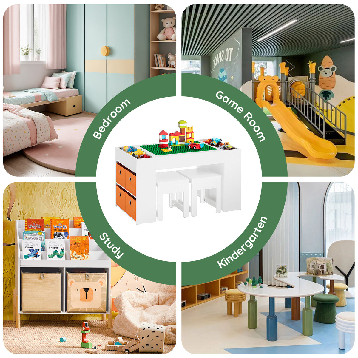 SoBuy KMB75-W, Kids Table and 2 Chairs Set Children's Play Table and Chair Set with Double-Sided Tabletop and 8 Storage Boxes Activity and Study Desk for Kids White 87x50x50 cm