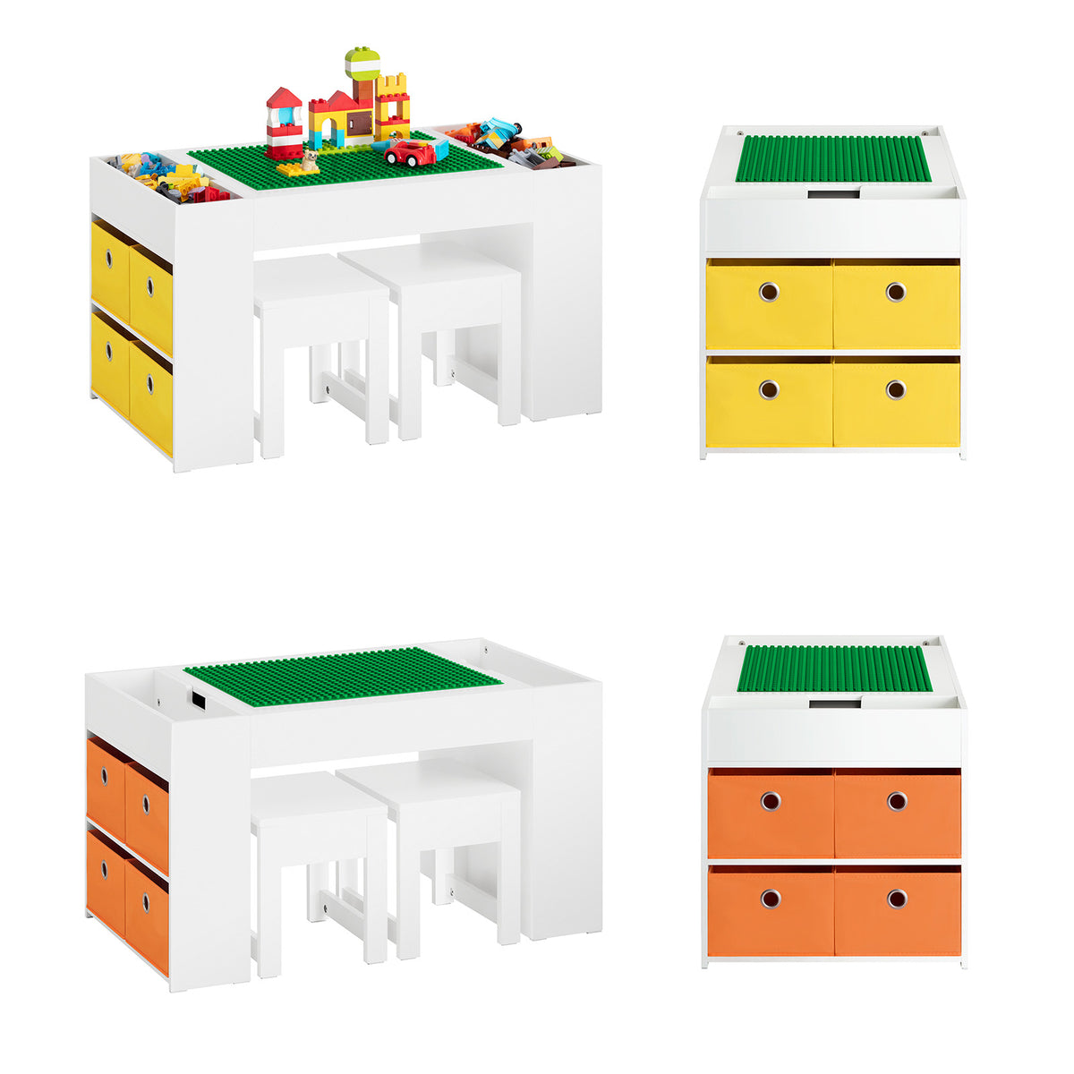 SoBuy KMB75-W, Kids Table and 2 Chairs Set Children's Play Table and Chair Set with Double-Sided Tabletop and 8 Storage Boxes Activity and Study Desk for Kids White 87x50x50 cm