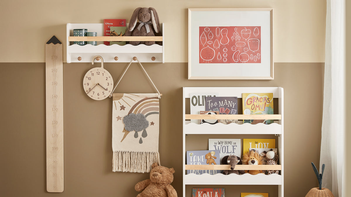 SoBuy KMB78-W, Wall Mounted Storage Shelf Children Kids Book Shelf Toy Shelf Coat Rack, White