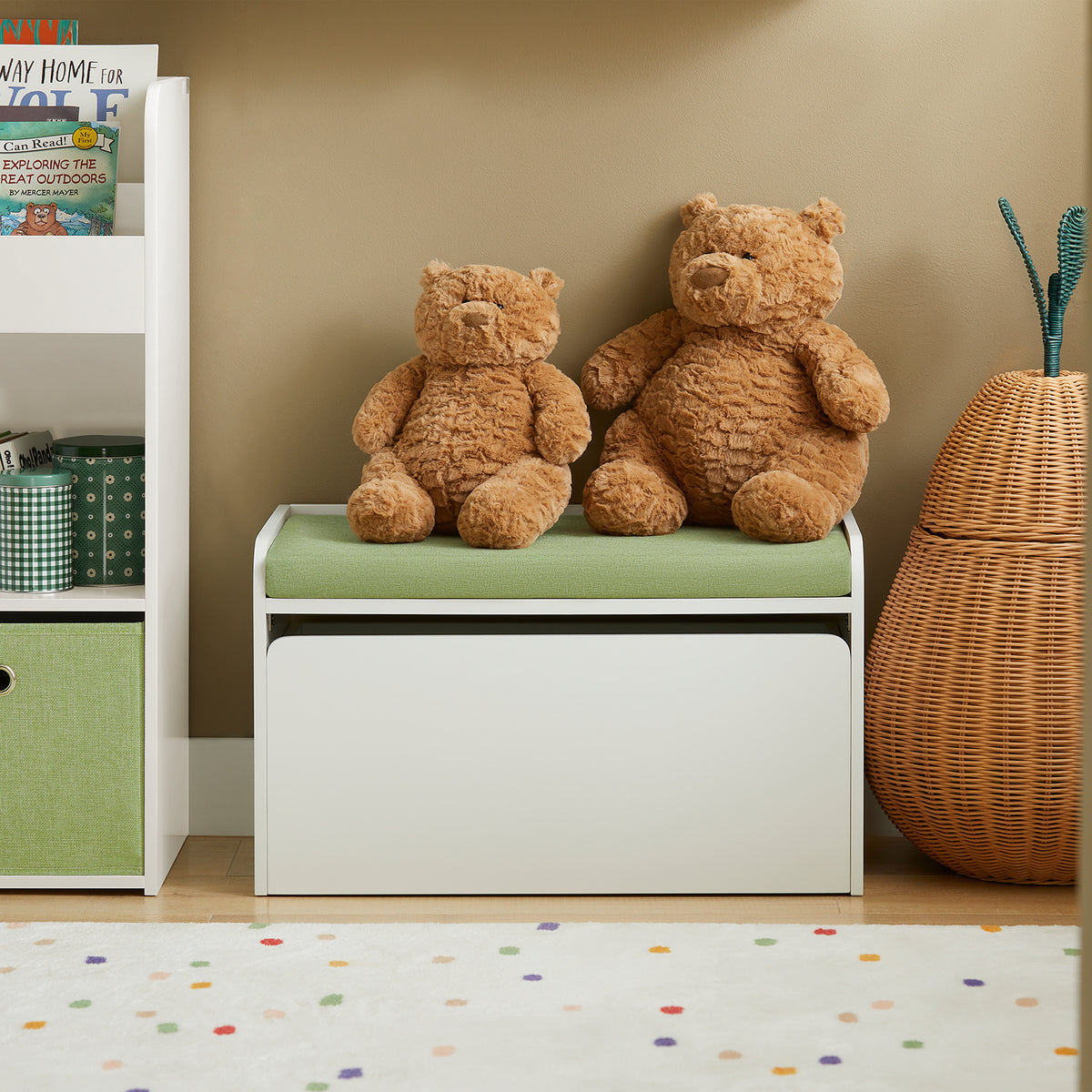 SoBuy KMB80-W, Children Kids Storage Bench with Mobile Storage Chest, Toy Chest Toy Box Storage Cabinet, White