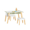SoBuy KMB92-GR, Children Table and 2 Stools Set, Art Table with Storage Shelves and Paper Roll Holder, Children Kids Table Set, Green