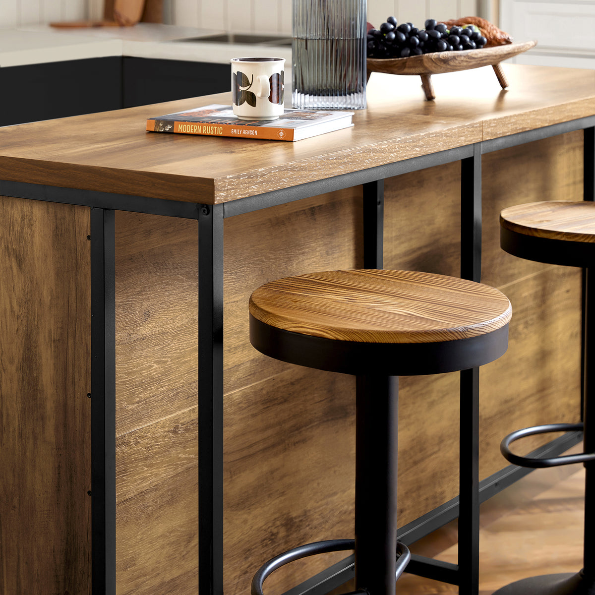 SoBuy KNL01-F, Kitchen Island Cupboard Sideboard Breakfast Dining Bar Table Bar Cabinet, Brown