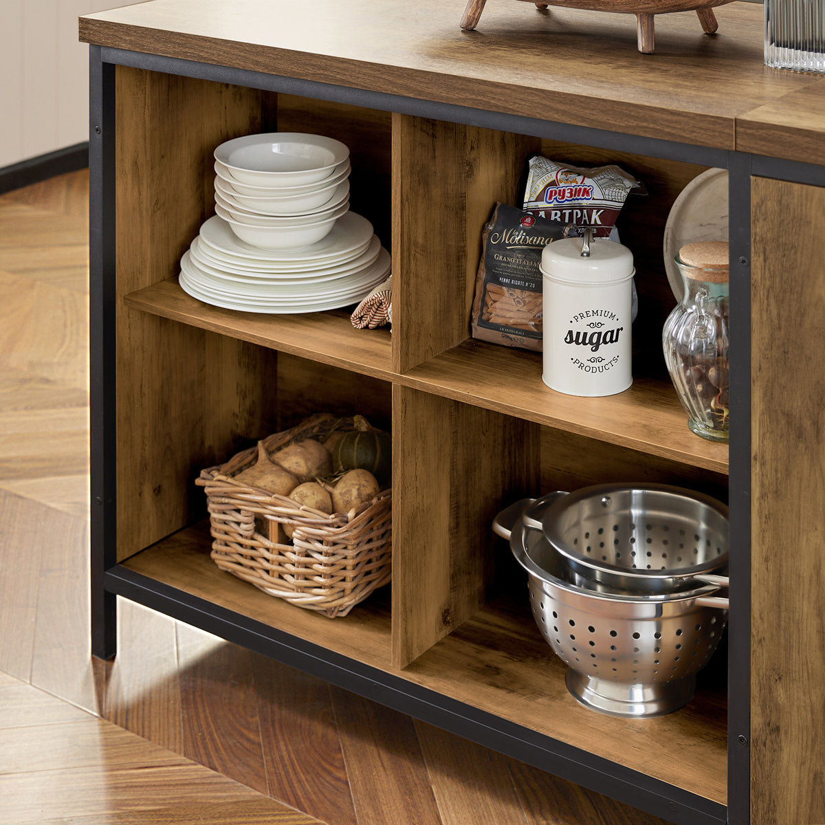 SoBuy KNL01-F, Kitchen Island Cupboard Sideboard Breakfast Dining Bar Table Bar Cabinet, Brown