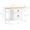 SoBuy KNL06-WN, Extendable Kitchen Island Kitchen Cabinet Cupboard Sideboard Kitchen Breakfast Dining Bar Cabinet with Rubber Wood Worktop, White