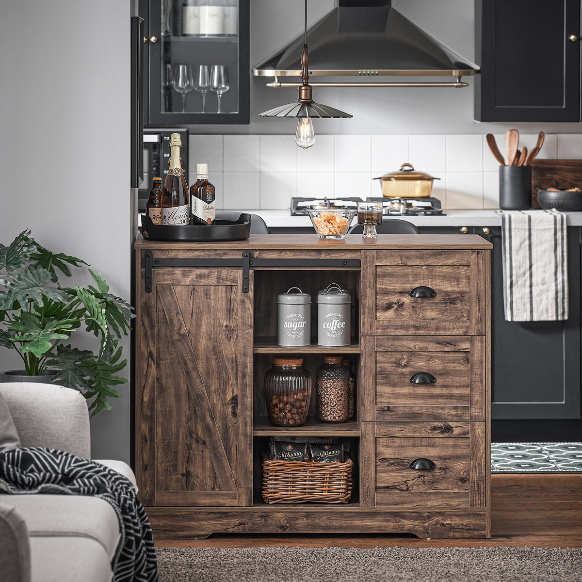 SoBuy KNL08-N, Kitchen Island Kitchen Cabinet Sideboard Kitchen Breakfast Dining Bar Table Bar Cabinet, Wood