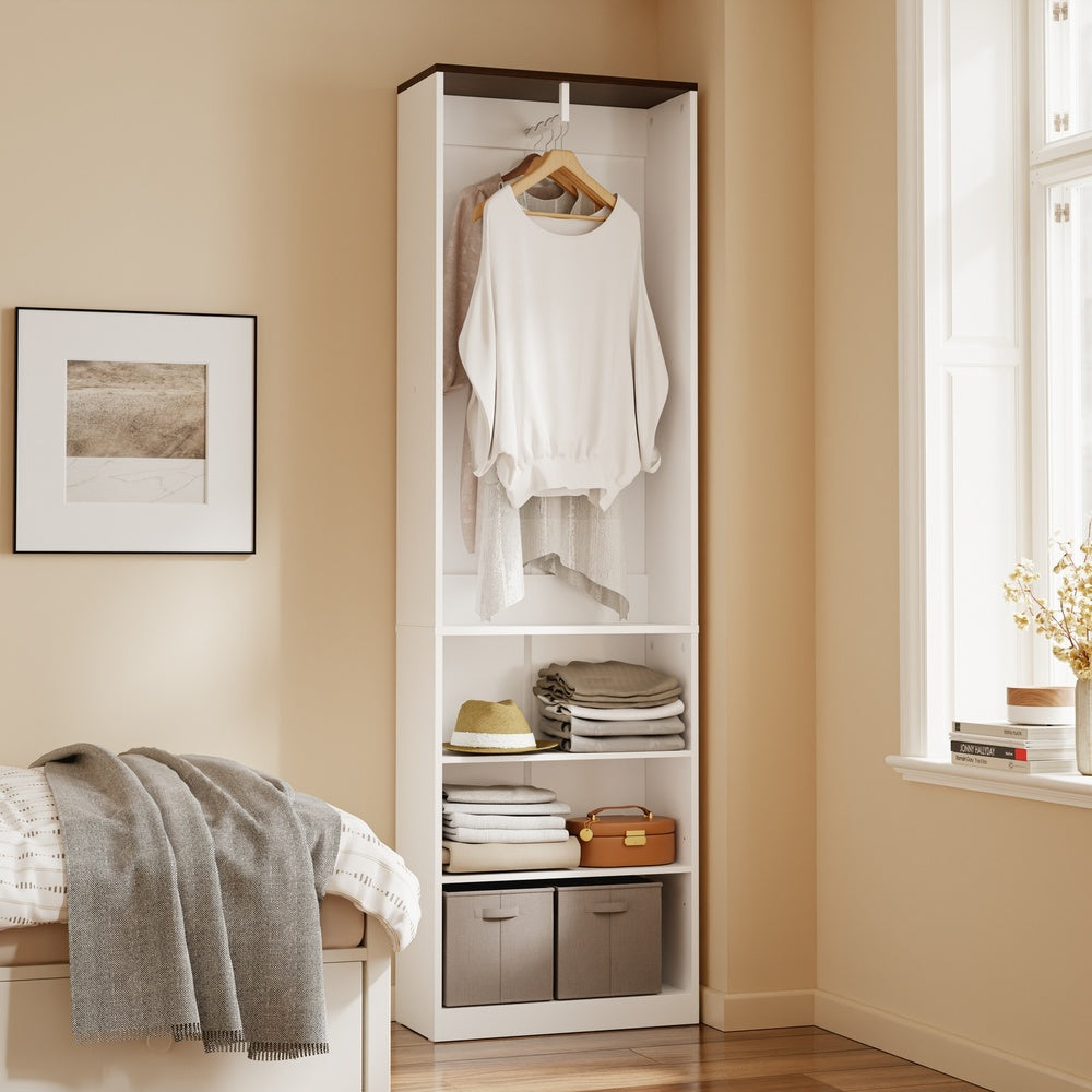 SoBuy KSB02-W, Freestanding Open Wardrobe with Shelves, Narrow Cupboard, White, 55x25x187cm - view 2