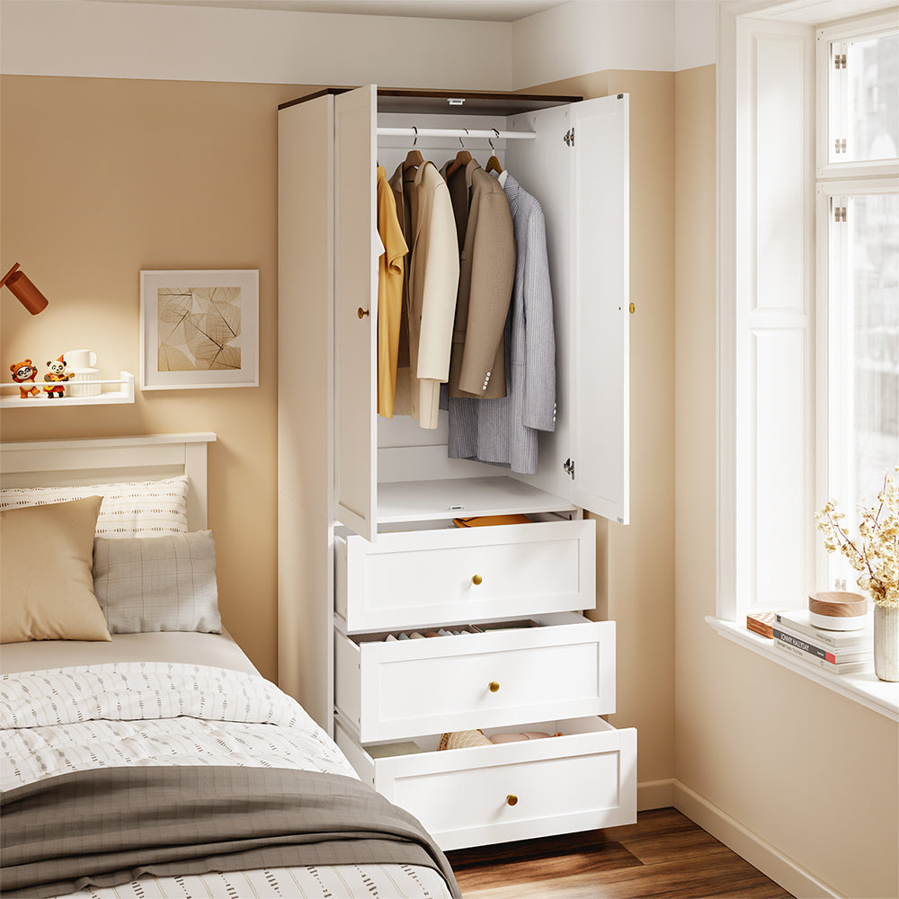 SoBuy KSB04-W, 2 Door Wardrobe with 3 Drawers & Hanging Rail, White, 70x55x187cm - view 12