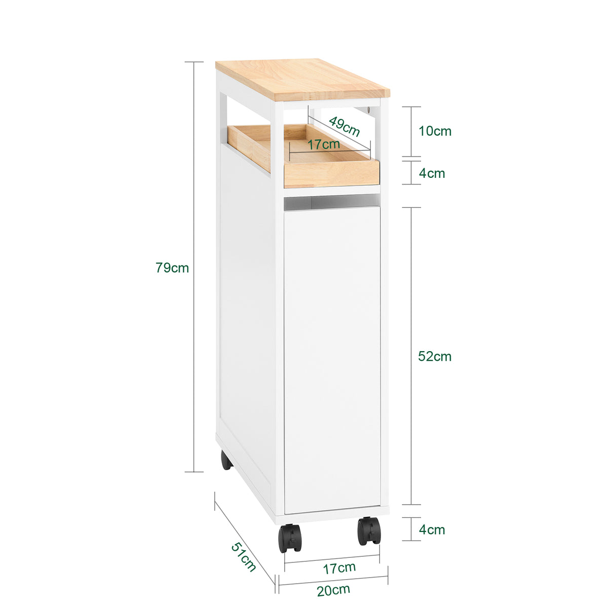 SoBuy NSR11-WN, Serving Trolley Slide Out Storage Rack Shelf on Wheels Mobile Storage Rack, White and Natural