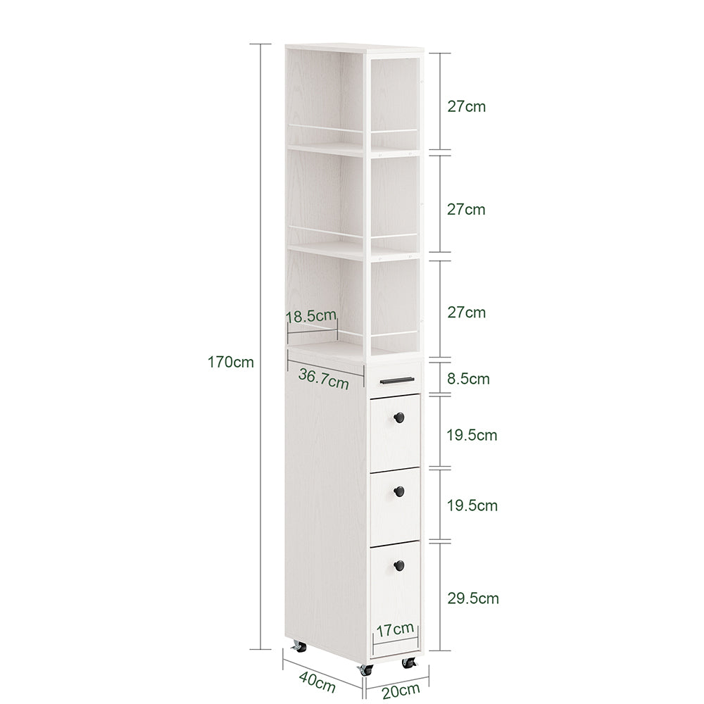 SoBuy NSR13-WG, Narrow Storage Tower with 4 Drawers & 3 Shelves, Cream White, 40x20x170cm - view 3
