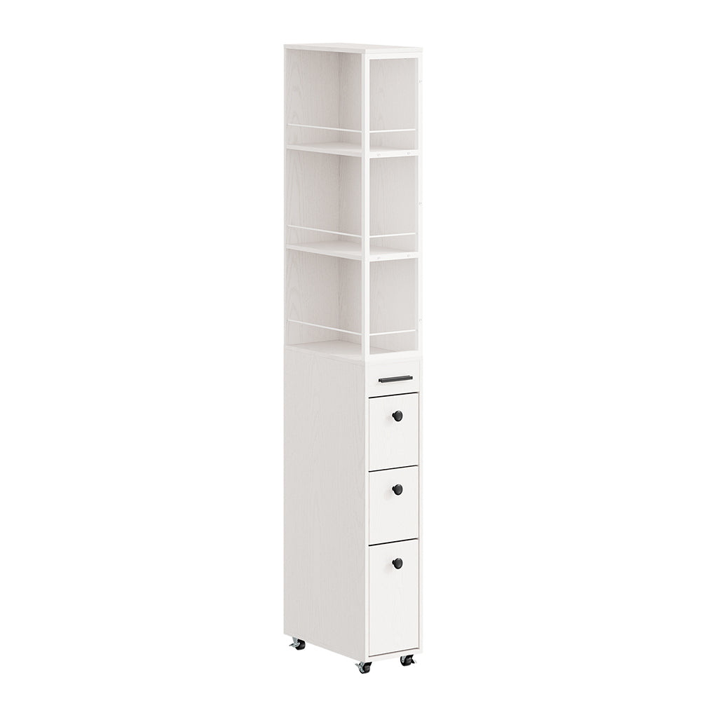 SoBuy NSR13-WG, Narrow Storage Tower with 4 Drawers & 3 Shelves, Cream White, 40x20x170cm - view 1