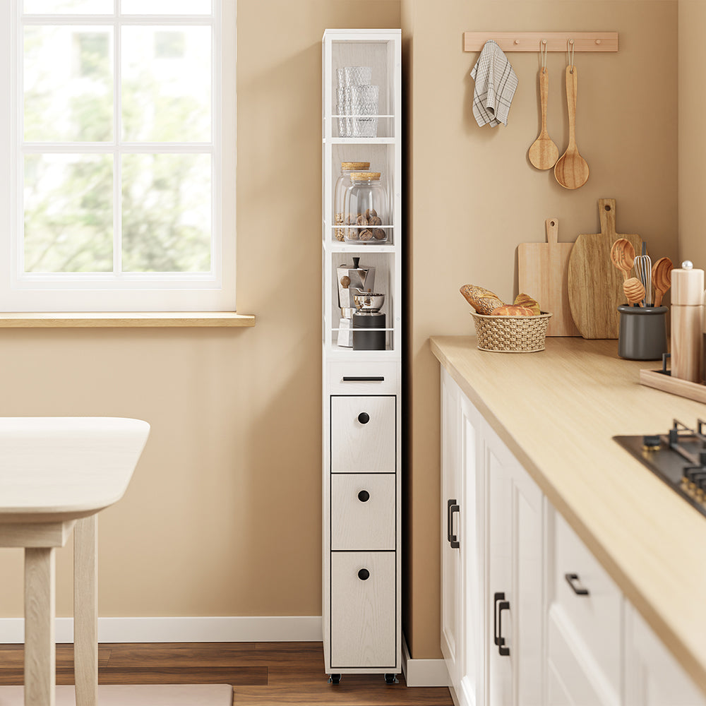 SoBuy NSR13-WG, Narrow Storage Tower with 4 Drawers & 3 Shelves, Cream White, 40x20x170cm - view 6