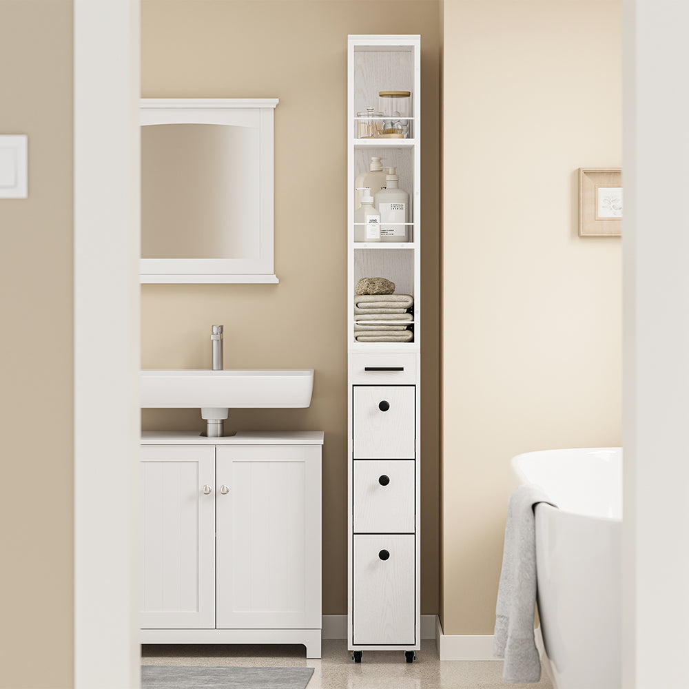 SoBuy NSR13-WG, Narrow Storage Tower with 4 Drawers & 3 Shelves, Cream White, 40x20x170cm - view 11