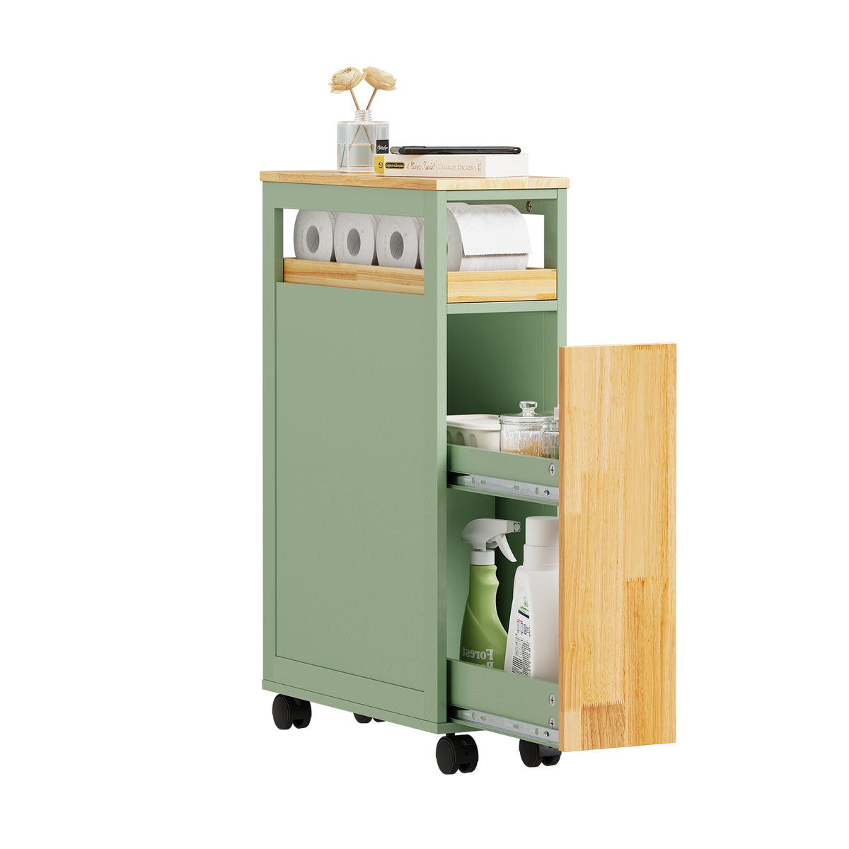 SoBuy NSR14-GR, Slim Roll Cart with Drawers for Toilet & Bathroom, Green, 50x20x79cm