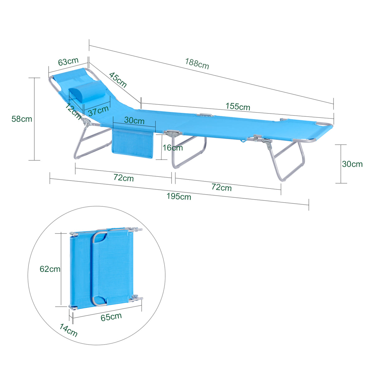SoBuy OGS35-B, Textilene Reclining Folding Chair, Adjustable Back Camping Chair, Blue
