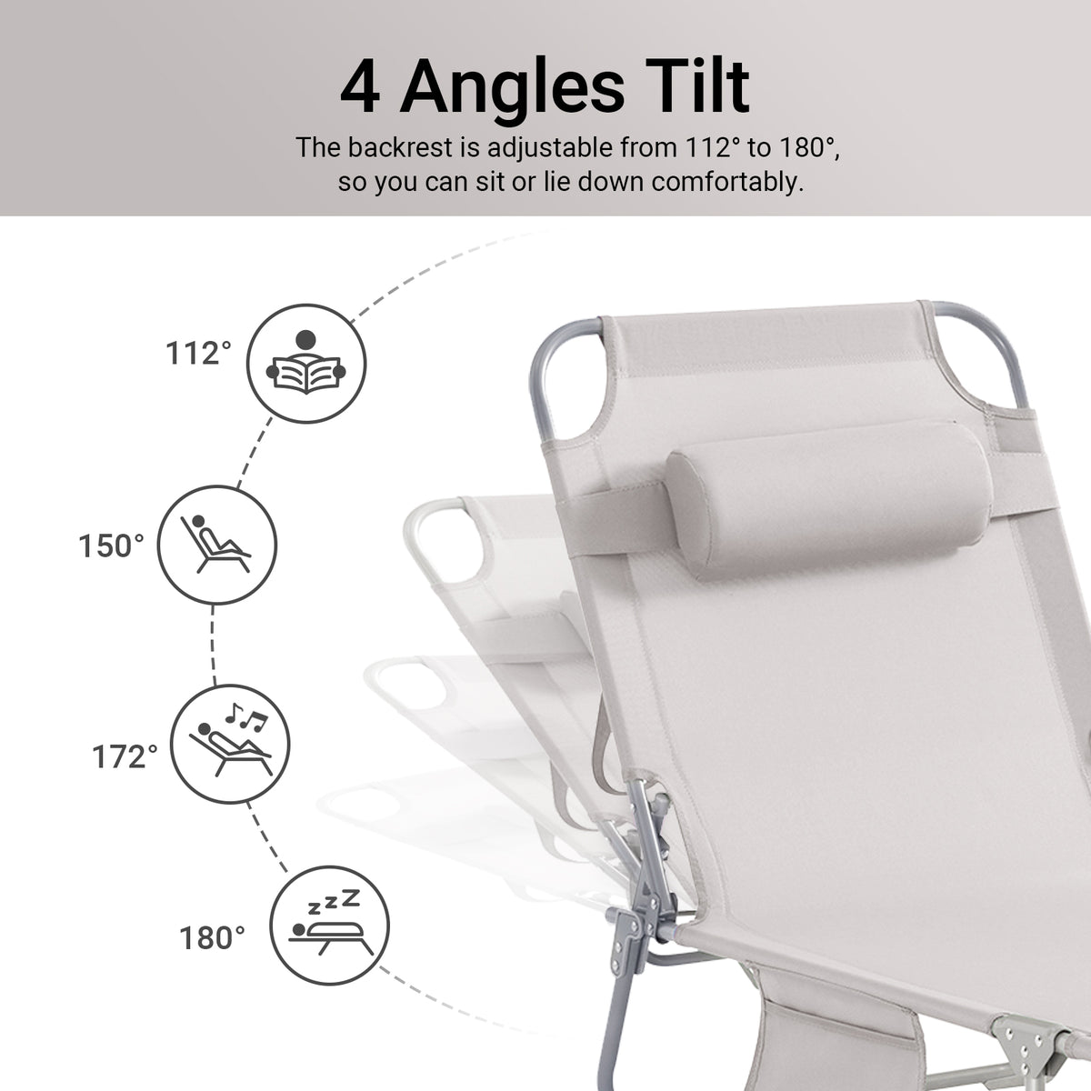 SoBuy OGS35-MI, Textilene Reclining Folding Chair, Adjustable Back Camping Chair Sunlounger, Beige