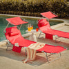 SoBuy OGS48-Rx2, Set of 2 Outdoor Garden Beach Folding Chair Sun Lounger with Adjustable Sun Shade and Backrest, Red, Red