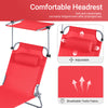 SoBuy OGS48-R, Folding Chair Sun Lounger with Adjustable Sun Shade and Backrest, Red, Red