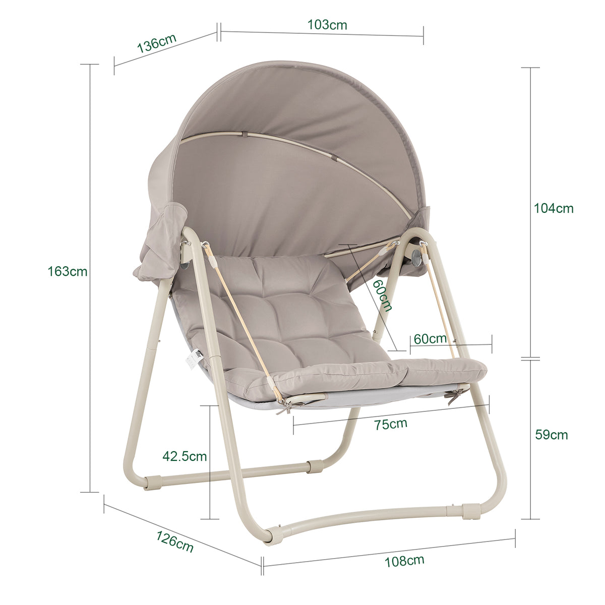 Pre-sale SoBuy OGS62-MI, Hanging Chair with Stand, Garden Swing Chair with Adjustable Canopy, Reclining Relax Chair with Thick Cushion, Indoor Outdoor Balcony Patio Chair, Steel Frame, Beige 108x126x163 cm