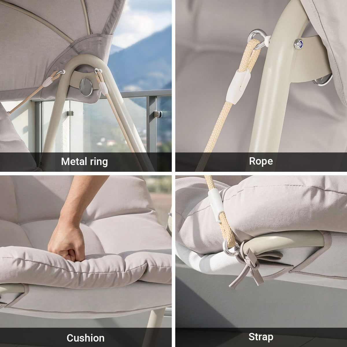 Pre-sale SoBuy OGS62-MI, Hanging Chair with Stand, Garden Swing Chair with Adjustable Canopy, Reclining Relax Chair with Thick Cushion, Indoor Outdoor Balcony Patio Chair, Steel Frame, Beige 108x126x163 cm