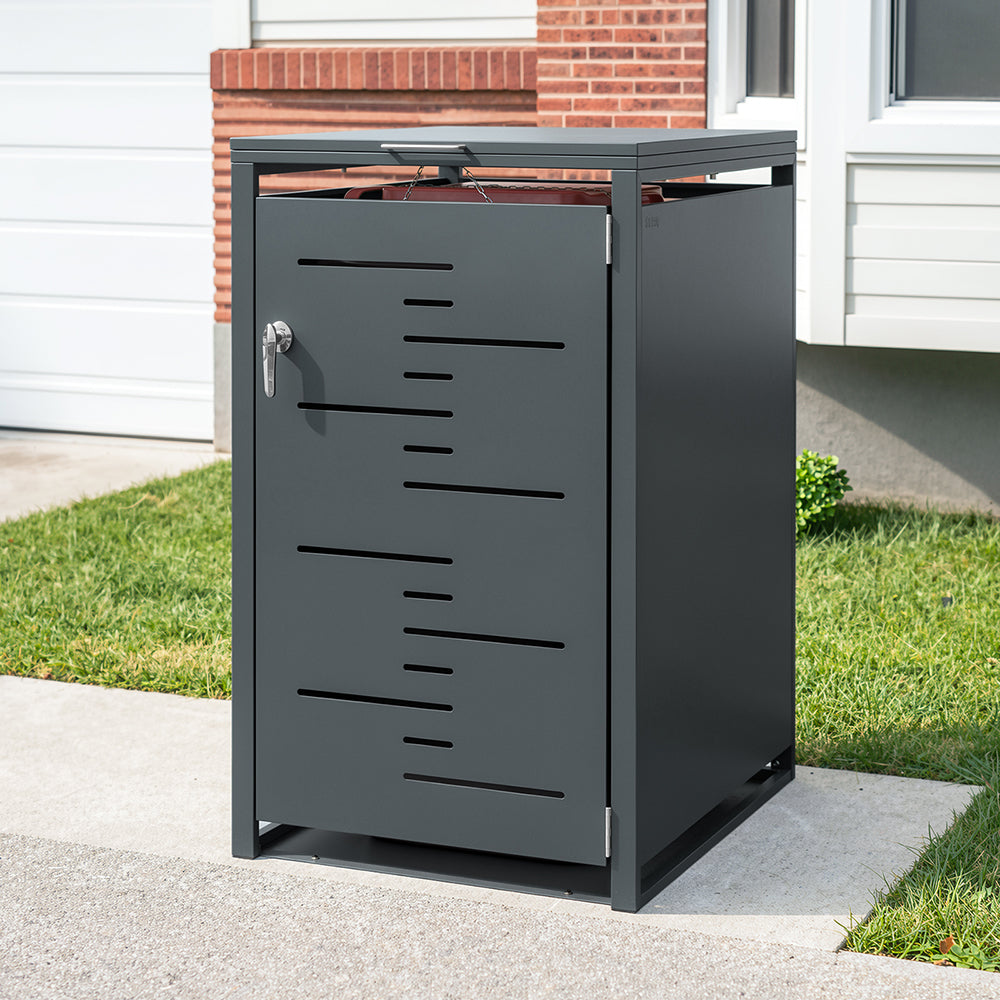 SoBuy OGS63-DG, 240L Wheelie Bin Storage Shed with Gas Struts, Dark Gray, 69x80x116cm - view 2