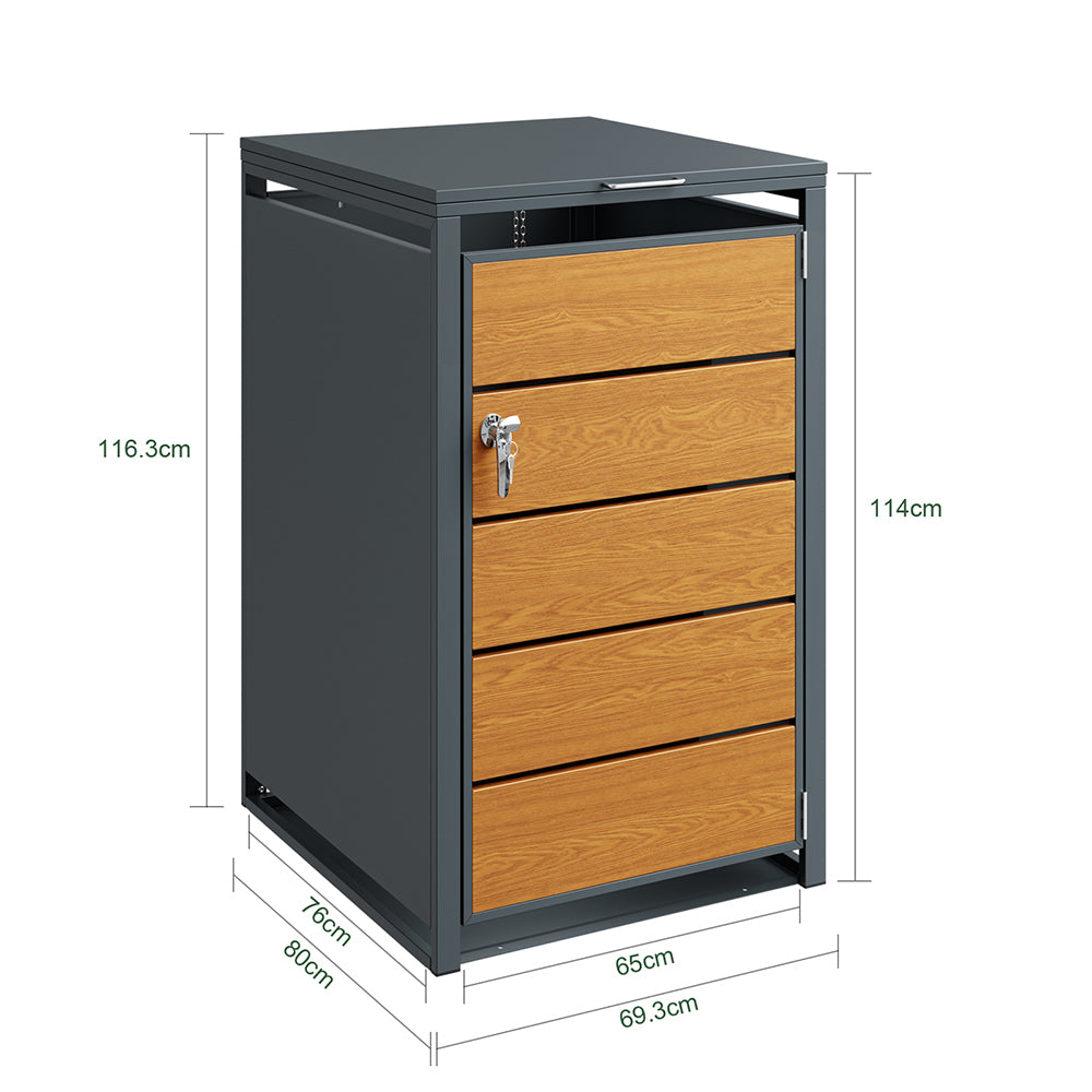 SoBuy OGS63-N, Wood Effect Wheelie Bin Store for 240L Bins, Lockable, Dark Gray, 69x80x116cm - view 3