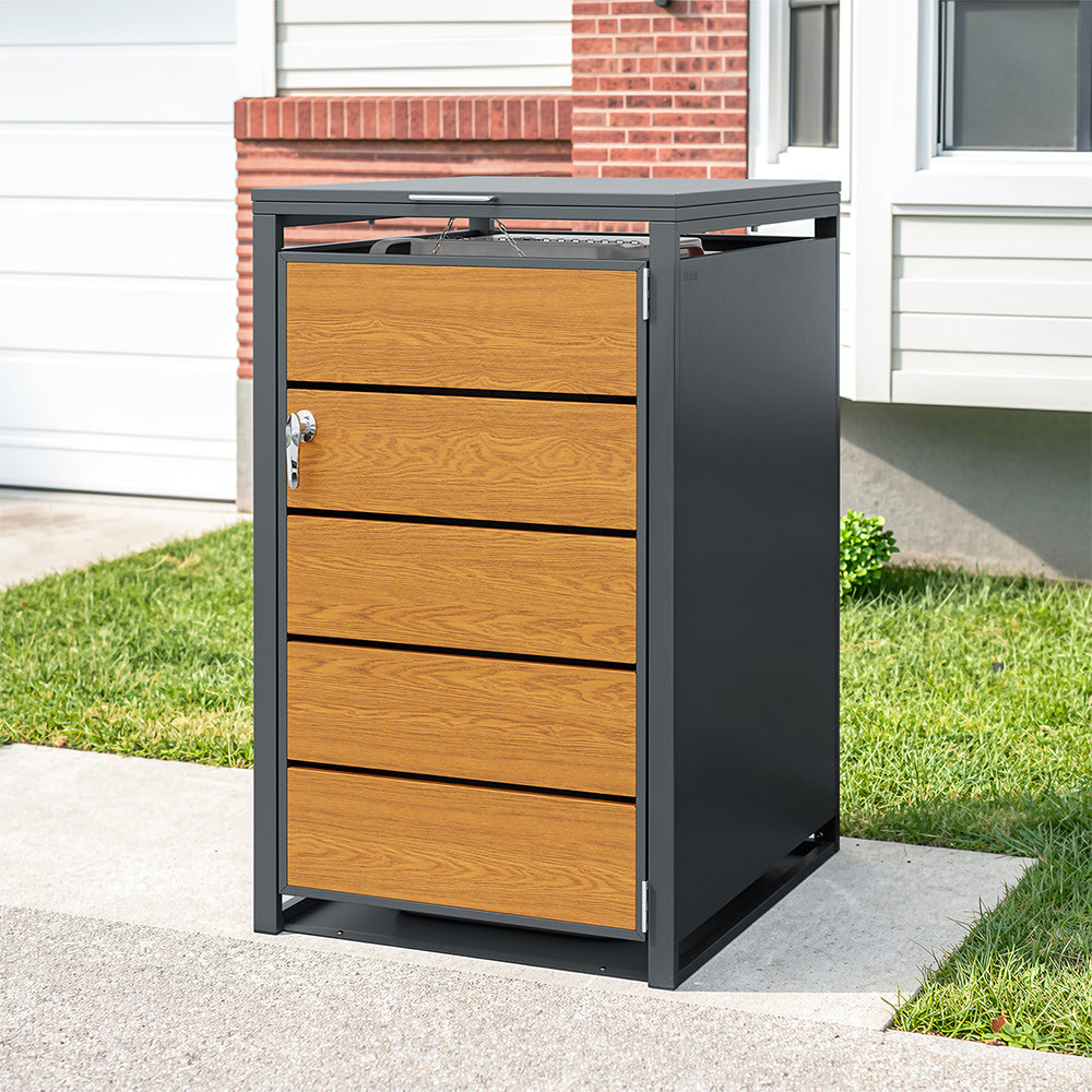 SoBuy OGS63-N, Wood Effect Wheelie Bin Store for 240L Bins, Lockable, Dark Gray, 69x80x116cm - view 2
