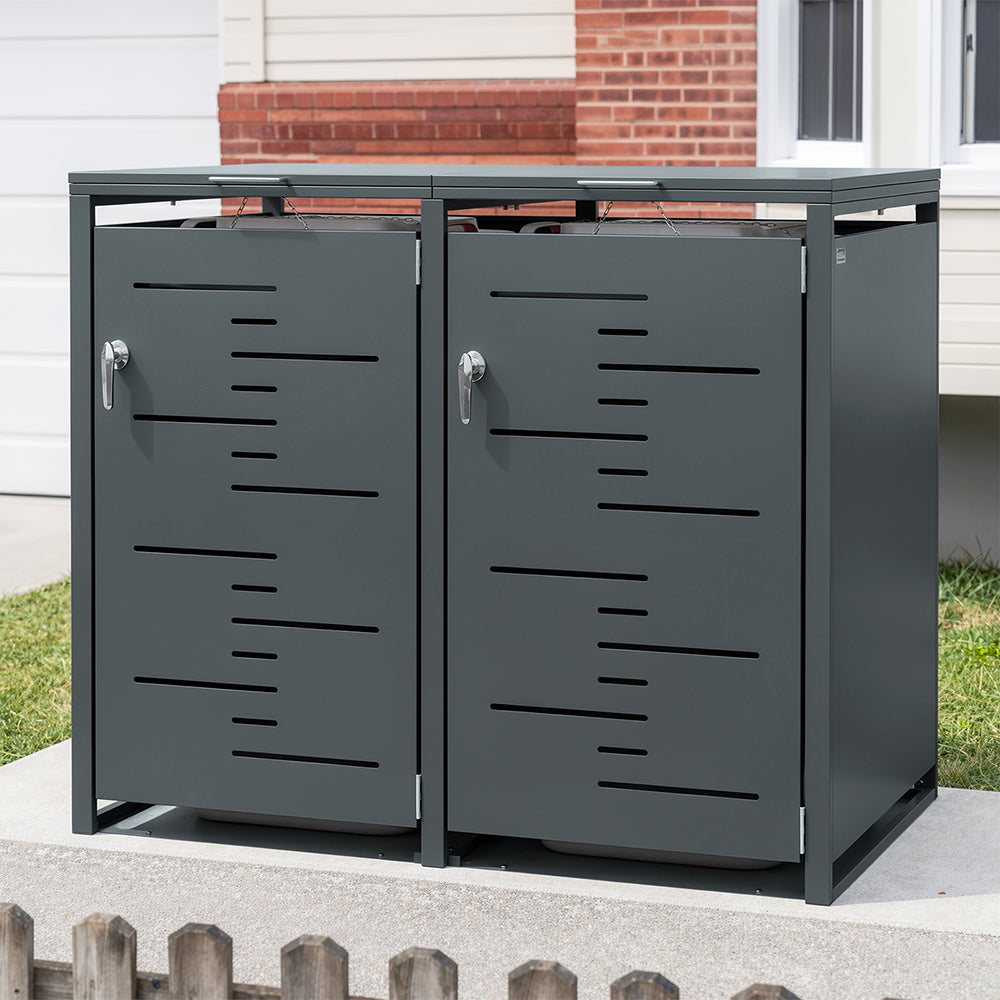 SoBuy OGS64-DG, Double Wheelie Bin Storage for 2 x 240L Bins, Lockable, Dark Gray, 134x80x116cm - view 2