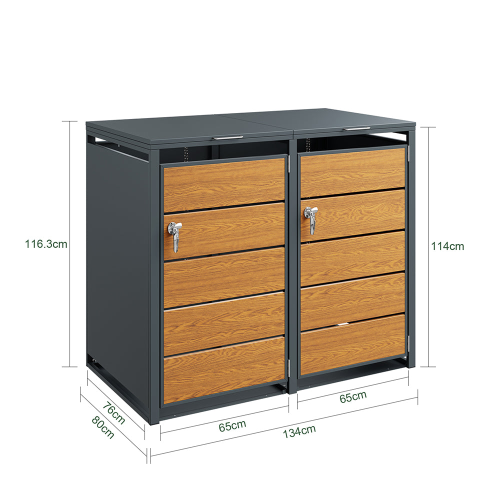 SoBuy OGS64-N, Double Wheelie Bin Storage Shed with Dual Locking Doors, Dark Gray, 134x80x116cm - view 3